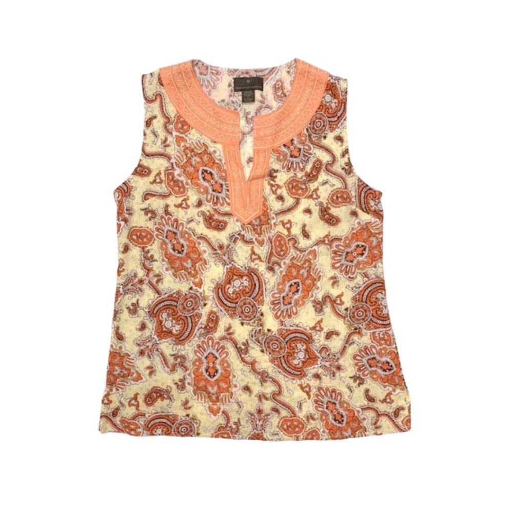 Fenn Wright Manson Sleeveless Floral Boho Linen Top | L